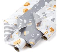 WRAPAHOLIC Lot de 3 rouleaux de papier cadeau réversible pour fête prénatale - 43,2 x 304,8 cm par rouleau - Motif hérisson, animaux et lettrage bébé