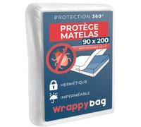 Wrappybag Housse Anti Punaise de Lit et Anti Acarien - Matelas 90x200x15 | Certifié en laboratoire contre punaises de lit et acariens, hermétique, sans traitement chimique - Oeko-Tex, 15-30 cm