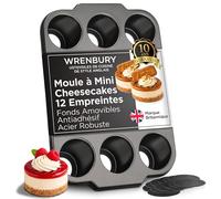 Wrenbury Lot de 12 mini moules à cheesecake avec fond amovible - Acier au carbone antiadhésif sans PFOA - Moules à gâteau résistant au four jusqu'à 230°C - pour cheesecake, muffins et tartelettes
