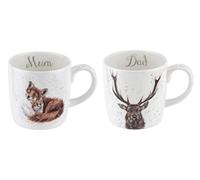 Wrendale Designs Lot de 2 mugs Mum and Dad 400 ml Motif renard et cerf