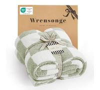 WRENSONGE Couverture à Carreaux en Microfibre Douce, Confortable, Moelleuse et Chaude, Faite à la Main - Jeté léger pour canapé, Chaise, lit, Camping, Pique-Nique, Voyage, Vert Sauge, 127 x 177,8 cm