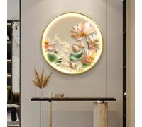 Wrhnkf Applique murale LED, Décoration murale sculpturale, Motif floral lotus et poissons avec interface USB, Fresque murale créative pour la maison(90cm)