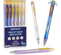 Writech Twist Space Up Galaxy Lot de 6 stylos à encre gel avec pointe fine 0,5 mm - Noir