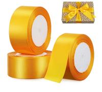 WRITWAA 3 Rouleaux Rubans Présent en Satin Polyester Jaune, Ruban Large 22m pour Emballage Élégant, Décoration D'anniversaire et Loisirs Créatifs