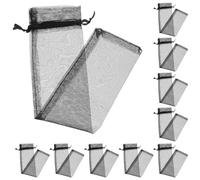 WRITWAA 50 Pièces Pochons en Organza Noir Fermeture à Cordon, Paquet à Dragées Élégants et Multifonctionnels pour Fêtes et Emballages Présents, Manchons D'éventail de Mariage en Tissu