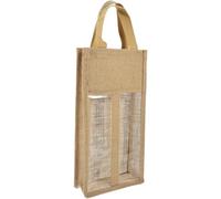 WRITWAA Paquet à Bouteilles de Vin en Lin Transparent Fenêtre, 2 Compartiments, Poignée Pratique, pour Noël et Fêtes, Rangement et Présentation Élégante