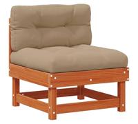 WRJENFSC Canapé central de jardin en pin massif marron ciré, élément de canapé d'extérieur modulaire avec coussin d'assise et coussin de dossier en taupe, module d'assise pour jardin, terrasse et