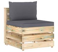 WRJENFSC Canapé modulaire en palettes, partie centrale en bois de pin imprégné, canapé de jardin d'extérieur avec coussins anthracite, élément de salon rustique pour terrasse et jardin, 60 x 70 x 66