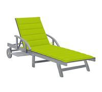 WRJENFSC Chaise longue avec coussin en bois d'acacia massif, chaise longue de jardin avec dossier réglable et repose-pieds, chaise longue avec roulettes et plateau, gris, 200 x 68 x 30/86 cm
