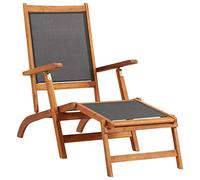 WRJENFSC Chaise longue en bois d'acacia et textilène - Chaise longue de jardin avec dossier réglable - Chaise longue ergonomique pour terrasse et jardin - 141 x 57,5 x 92 cm