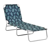 WRJENFSC Chaise longue pliable avec dossier réglable, chaise longue de jardin en tissu Oxford et cadre en acier, chaise longue de plage pliable, 189 x 58 x 27 cm, motif feuilles