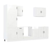 WRJENFSC Ensemble de 7 armoires de cuisine Kalmar en blanc brillant, comptoir de cuisine moderne en bois robuste, meubles de cuisine modulaires avec beaucoup d'espace de rangement, combinaison