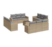WRJENFSC Ensemble de canapé de jardin 13 pièces avec coussins, salon modulaire en polyrotin pour terrasse et balcon, salon avec espace de rangement et table en verre, beige et gris clair