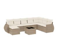 WRJENFSC Ensemble de canapé de jardin 9 pièces avec coussins beige en polyrotin - Mobilier de jardin modulaire avec table et repose-pieds pour terrasse, balcon et jardin