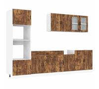 WRJENFSC Ensemble de meubles de cuisine 7 pièces Kalmar en chêne fumé - Ensemble complet avec armoires inférieures et armoires suspendues en bois - Meuble de cuisine modulaire pour espace de rangement