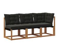 WRJENFSC Ensemble de meubles de jardin 3 pièces en bois d'acacia massif, canapé d'angle modulable et canapé central avec coussins pour terrasse, balcon et jardin - Couleur naturelle