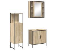 WRJENFSC Ensemble de meubles de salle de bain 3 pièces avec armoire à miroir, meuble sous lavabo et armoire de salle de bain, design industriel en bois et cadre en acier, marron
