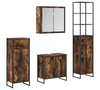 WRJENFSC Ensemble de meubles de salle de bain en chêne fumé - Ensemble de meubles de salle de bain modernes avec meuble sous lavabo, armoire à miroir, armoires de salle de bain et étagères - Matériau
