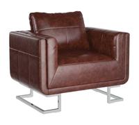 WRJENFSC Fauteuil cube avec pieds chromés, marron, en cuir synthétique, 85,5 x 63 x 74 cm, design moderne, robuste et durable, accoudoirs et coussins confortables pour salon, chambre à coucher, bureau
