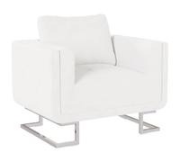 WRJENFSC Fauteuil cube blanc en bois massif avec housse mélangée 19 % cuir véritable - 85,5 x 63 x 74 cm - Design moderne - Pieds chromés - Chaise de relaxation confortable pour salon, chambre à