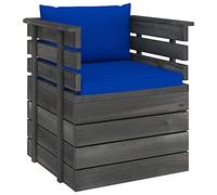 WRJENFSC Fauteuil de jardin avec coussin en bois de pin pour extérieur, canapé modulaire en palette, fauteuil simple pour terrasse, balcon et jardin, bleu, 70 x 65 x 71,5 cm