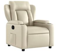 WRJENFSC Fauteuil de relaxation en cuir synthétique Crème 77 x 100 cm Fonction inclinable manuelle jusqu'à 135° Fauteuil de salon confortable avec porte-gobelet Fauteuil de lecture Design moderne pour