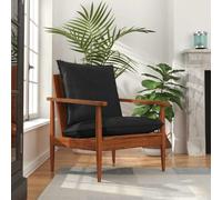 WRJENFSC Fauteuil noir en cuir véritable acacia 52 x 65 x 72 cm Fauteuil de salon moderne avec accoudoirs Fauteuil de lecture confortable rétro charme pour salon, chambre à coucher, balcon
