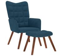 WRJENFSC Fauteuil relax avec tabouret, en velours bleu, 100 % polyester, 61,5 x 69 x 95,5 cm, design moderne avec pieds en bois, confortable et robuste, pour salon, chambre à coucher, bureau à