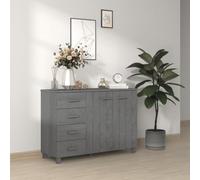 WRJENFSC HAMAR Buffet gris foncé 113 x 40 x 80 cm en bois massif avec 4 tiroirs et 2 portes, meuble TV bas robuste avec poignées en bois, style maison de campagne vintage pour salon, couloir, bureau
