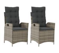 WRJENFSC Lot de 2 chaises de jardin, réglables, en polyrotin, gris, 57 x 61 x 93 cm, pour salon, camping, balcon, terrasse avec coussins épais, design moderne pour extérieur, jardin, terrasse, balcon