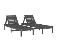 WRJENFSC Lot de 2 chaises longues de jardin en pin massif - Dossier réglable - Idéal pour jardin, terrasse et piscine - Gris - 199,5 x 60 x 74 cm
