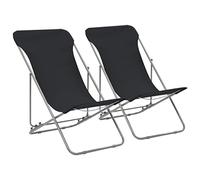 WRJENFSC Lot de 2 chaises pliantes noires en cadre en acier et tissu Oxford 600D, charge maximale : 110 kg, 75 x 57 x 99 cm, réglables en 3 positions, pliables pour jardin, balcon et camping