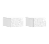 WRJENFSC Lot de 2 tables d'appoint murales en blanc brillant - Table de chevet suspendue en bois avec tiroir - Table de chevet flottante pour chambre à coucher et salon - 34,5 x 33 x 20 cm
