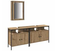 WRJENFSC Lot de 3 meubles de salle de bain - Meuble de lavabo avec armoire à miroir - En bois - Montage mural - Marron - 80 x 30 x 60 cm