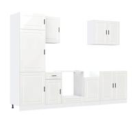 WRJENFSC Lot de 7 armoires de cuisine Porto - Blanc brillant - Meubles de cuisine robustes en bois - Combinaison d'armoire moderne avec espace de rangement pour la cuisine