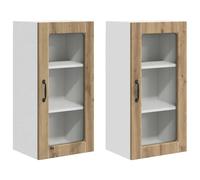 WRJENFSC Lucca Lot de 2 armoires de cuisine murales en bois de chêne artisanal, armoire suspendue moderne pour la cuisine, 40 x 31 x 80 cm