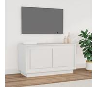 WRJENFSC Meuble TV bas blanc en bois 80 x 35 x 45 cm avec 2 compartiments Plateau supérieur robuste et portes pratiques pour salon Meuble TV universel