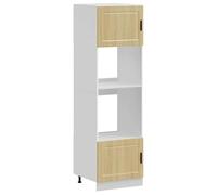 WRJENFSC Porto Lot de 2 armoires de cuisine encastrées pour four et micro-ondes - En bois de chêne Sonoma - 60 x 57 x 207 cm - Meuble encastrable peu encombrant avec pieds réglables
