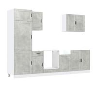 WRJENFSC Porto Lot de 7 armoires de cuisine modernes en gris béton, meubles de cuisine en bois composé, avec évier, four et armoires suspendues, meuble de cuisine modulaire