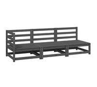 WRJENFSC Salon de jardin 3 pièces gris en pin massif - Meubles de jardin modulaires avec coussins pour terrasse, jardin et balcon - Ensemble canapé d'angle et canapé central - 70 x 70 x 67 cm