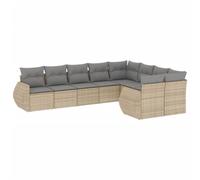 WRJENFSC Salon de jardin 9 pièces en polyrotin modulaire avec coussins pour terrasse et balcon, ensemble de meubles de jardin beige comprenant 2 canapés d'angle, 5 canapés centraux et 2 fauteuils