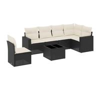WRJENFSC Salon de jardin modulaire 7 pièces en rotin synthétique avec coussins d'assise et dossier, table de jardin avec plateau en verre, canapé d'angle et canapé central pour terrasse et jardin