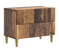 WRJENFSC Table de chevet aspect bois vieilli 62 x 34,5 x 48 cm, console de chevet en bois avec 2 tiroirs, table d'appoint vintage et table de chevet pour chambre à coucher