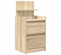 WRJENFSC Table de chevet en chêne Sonoma - 38 x 34 x 80 cm - Hauteur étroite - Console de chevet en bois avec 2 tiroirs et compartiments de rangement - Table d'appoint pour chambre à coucher