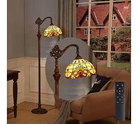 WRMING Tiffany Lampadaire Sur Pied Salon E27 avec Télécommande Rétro Lampe de Lecture pour Chambre Bureau Restauran, avec 12W LED Dimmable Ampoule,Verre Multicolore Abat-jour Art Deco,c