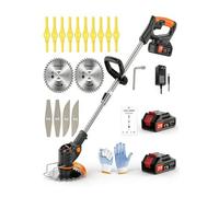 Wrneaoch Désherbeur électrique sans fil 21 V - Moteur de 650 W et batterie sans fil 6000 tr/min avec 2 batteries de 2,0 Ah, tondeuse puissante pour un entretien sans effort du jardin et de la pelouse