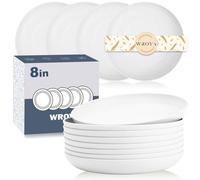 Wrova Lot de 8 assiettes en plastique incassables - Assiettes à dessert réutilisables - 20,3 cm - Passe au lave-vaisselle et au micro-ondes - Blanc