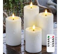Wroxipel Bougies LED Sans Flamme Plastique Blanc Huile Cire Étanche Clignotante Minuterie Automatique, 7,5cm x 10/12,5/15/17,5cm, fonctionnant à piles, avec télécommande (pack de 4)