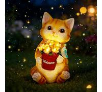 WRQIOO Décoration de jardin en forme de chat avec lanterne solaire, figurine de chat, avec papillons et fleurs, drôle, étanche, décoration de jardin, pour extérieur, balcon, cour, mise en page