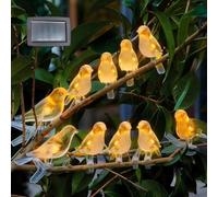 WRQIOO Guirlande lumineuse solaire pour jardin, 10 oiseaux avec clip, 4,7 m de long, pour cour, mariage, pelouse, clôture, blanc chaud